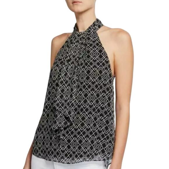 Joie M NEW Leikyn Geo Print Self Tie Silk Black Halter Top - Picture 1 of 9